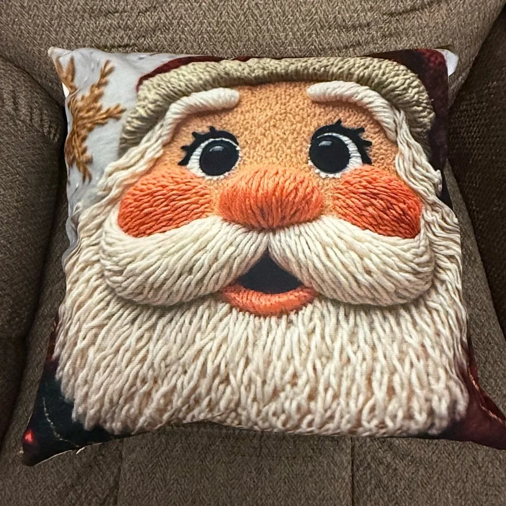 Two Festive double Sided Santa Claus Holiday Pillows